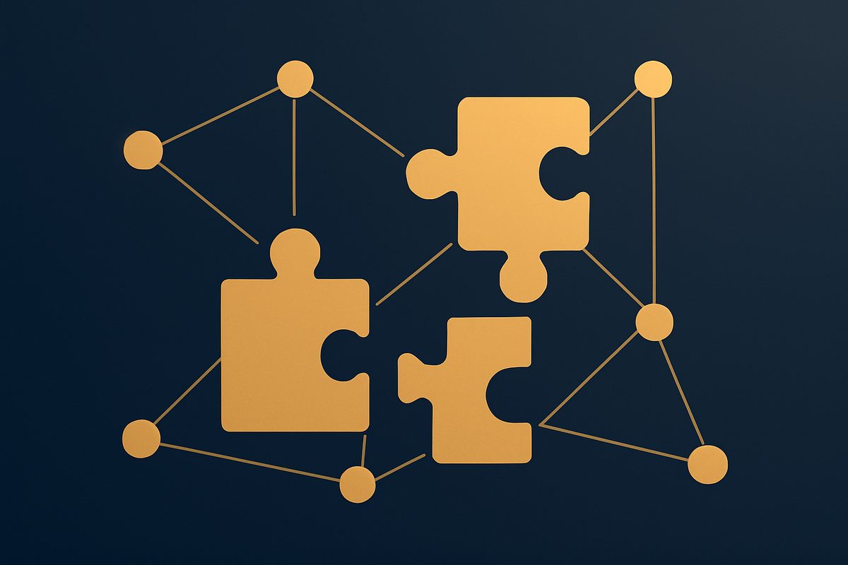Abstract illustration of connected network nodes representing API integrations between systems